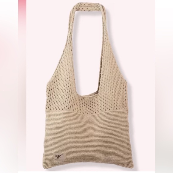 Brand New OGX Knit Sack Shoulder Bag Neutral Tan Woven Beach Tote - Picture 2 of 12
